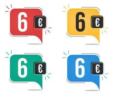 6 euro prijs. geel, rood, blauw en groen valuta labels. ballon concept. vector