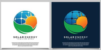 zon zonne- energie logo ontwerp met zonne- paneel tech vector