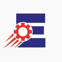 brief e uitrusting tandrad logo. automotive industrieel icoon, uitrusting logo, auto reparatie symbool vector