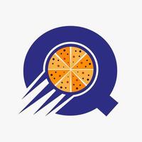eerste brief q restaurant cafe logo met pizza concept vector sjabloon