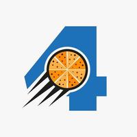 eerste brief 4 restaurant cafe logo met pizza concept vector sjabloon