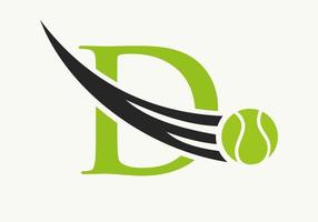 brief d tennis logo concept met in beweging tennis bal icoon. tennis sport- logotype symbool vector sjabloon