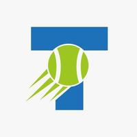 brief t tennis logo concept met in beweging tennis bal icoon. tennis sport- logotype symbool vector sjabloon