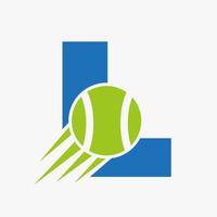 brief l tennis logo concept met in beweging tennis bal icoon. tennis sport- logotype symbool vector sjabloon