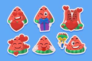 tekenfilm genegenheid babbelen sticker reeks met schattig watermeloen karakter vector