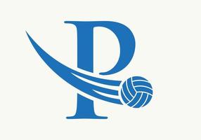 brief p volleybal logo ontwerp teken. volleybal sport- logotype symbool vector sjabloon