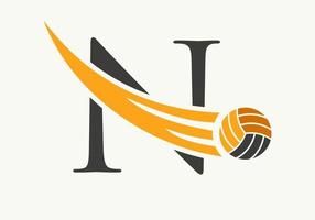 brief n volleybal logo ontwerp teken. volleybal sport- logotype symbool vector sjabloon