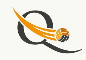 brief w volleybal logo ontwerp teken. volleybal sport- logotype symbool vector sjabloon