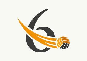 brief 6 volleybal logo ontwerp teken. volleybal sport- logotype symbool vector sjabloon