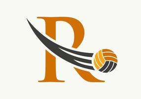 brief r volleybal logo ontwerp teken. volleybal sport- logotype symbool vector sjabloon
