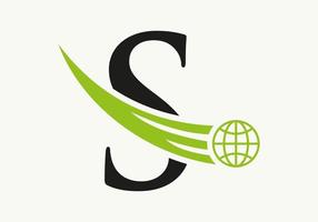 brief s wereld logo concept met in beweging globaal icoon vector sjabloon