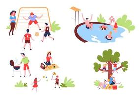 zomer buitenshuis werkzaamheid en recreatie familie vrije tijd vector tijdverdrijf Aan natuur picknick