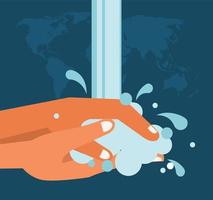 wereldwijde handwasdag belettering met handen wassen en aardekaarten vector