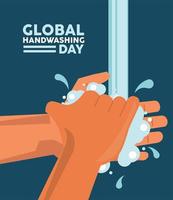 wereldwijde handwasdag belettering met handen wassen vector