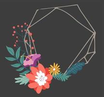 minimalistische meetkundig kader met bloeiend bloemen en gebladerte vector