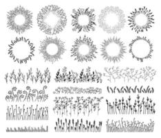 decoratief bloemen lijsten, cirkels met bloemen, gebladerte en bladeren vector