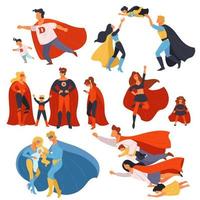 superheld familie, ouders en kinderen met bevoegdheden vector