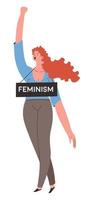 feminisme beweging supporter met aanplakbiljet protesteren, vrouw met banier vector