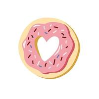 Valentijnsdag dag hart vorm tekenfilm beglaasd donut vlak vector illustratie