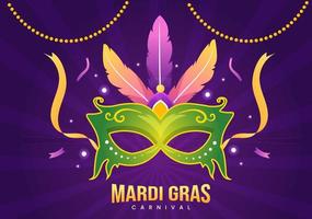 mardi gras carnaval partij illustratie met masker, veren en item festival voor web banier of landen bladzijde in vlak tekenfilm hand- getrokken Sjablonen vector