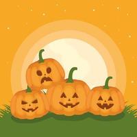 gelukkige halloween-kaart met pompoenen vector