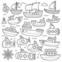 schip en onderzeeër tekening schetsen hand- getrokken verzameling vector schets