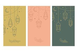 Ramadan kareem groet kaart boho ontwerp stijl met lantaarns vector illustratie
