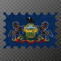 port postzegel met Pennsylvania staat grunge vlag. vector illustratie.