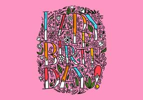 floral happy Birthday belettering vector