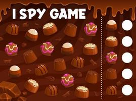 ik spion spel met chocola praline, toffees snoepjes vector