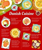 Deens keuken restaurant maaltijden menu ontwerp vector