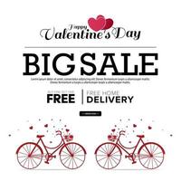 gelukkig Valentijnsdag dag uitverkoop poster of banier met hart en fiets Aan rood achtergrond. voor Promotie en boodschappen doen sjabloon. liefde en Valentijnsdag dag concept vector