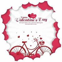 gelukkig Valentijnsdag dag groet kaart met harten vliegend van fiets met licht stralen achtergrond. vector illustratie.