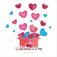 gelukkig Valentijnsdag dag concept met confetti en harten vliegend uit wanneer geschenk doos is geopend. vector