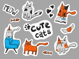 kleurrijke hand getrokken schattige katten stickers collectie vector