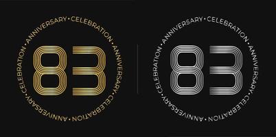 83e verjaardag. drieëntachtig jaren verjaardag viering banier in gouden en zilver kleuren. circulaire logo met origineel getallen ontwerp in elegant lijnen. vector