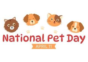 nationaal huisdier dag Aan april 11 illustratie met schattig huisdieren van katten en honden voor web banier of landen bladzijde in vlak tekenfilm hand- getrokken Sjablonen vector