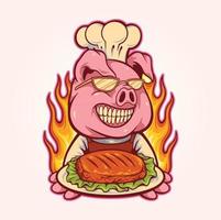 eng varken chef vlees bbq logo illustratie vector voor uw werk logo, mascotte handelswaar t-shirt, stickers en etiket ontwerpen, poster, groet kaarten reclame bedrijf bedrijf merken