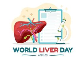 wereld lever dag Aan april 19e illustratie naar verhogen globaal bewustzijn van hepatitis in vlak tekenfilm hand- getrokken voor web banier of landen bladzijde Sjablonen vector