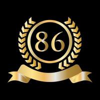 86e verjaardag viering goud en zwart sjabloon. luxe stijl goud heraldisch kam logo element wijnoogst laurier vector