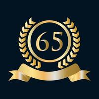 65 verjaardag viering goud en zwart sjabloon. luxe stijl goud heraldisch kam logo element wijnoogst laurier vector