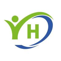 eerste brief h logo, medisch ontwerp met menselijk symbool vector