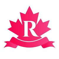 Canadees rood esdoorn- Aan brief r zegel en lintje. luxe heraldisch kam logo element wijnoogst laurier vector