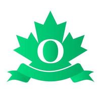 Canadees rood esdoorn- Aan brief O zegel en lintje. luxe heraldisch kam logo element wijnoogst laurier vector