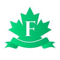 Canadees rood esdoorn- Aan brief f zegel en lintje. luxe heraldisch kam logo element wijnoogst laurier vector