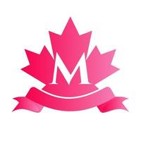 Canadees rood esdoorn- Aan brief m zegel en lintje. luxe heraldisch kam logo element wijnoogst laurier vector