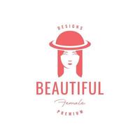 gezicht schoonheid Dames vrouwelijk hoed lang haar- glimlach mooi geïsoleerd modern vrouw logo ontwerp vector icoon illustratie sjabloon