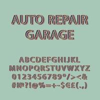 auto reparatie garage vintage 3D-vector alfabet set vector