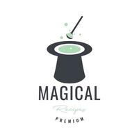 goochelaar hoed met soep voedsel magie recept smakelijk ruimte logo ontwerp vector icoon illustratie sjabloon