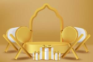 realistisch 3d Islamitisch viering met Islamitisch ornament en Product podium. vector 3d illustratie